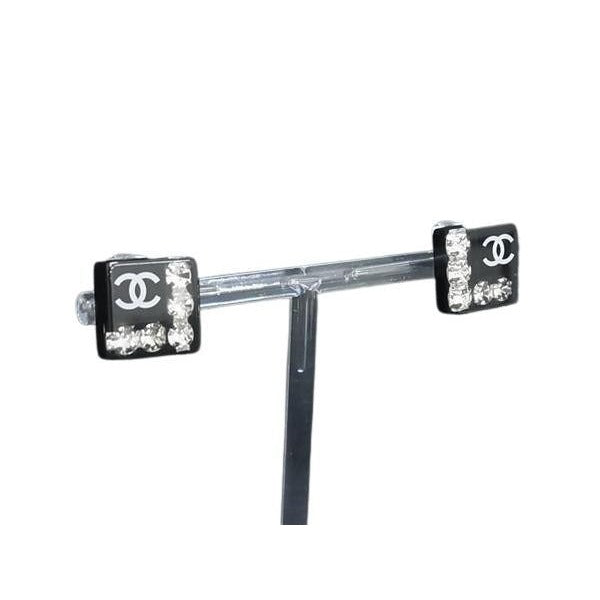 Chanel Earrings CC Logo Black Plastic Visual Clip Type