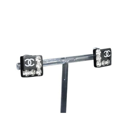 Chanel Earrings CC Logo Black Plastic Visual Clip Type