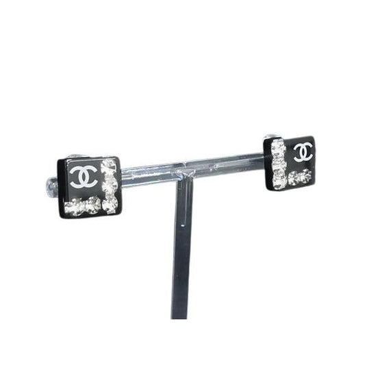 Chanel Earrings CC Logo Black Plastic Visual Clip Type