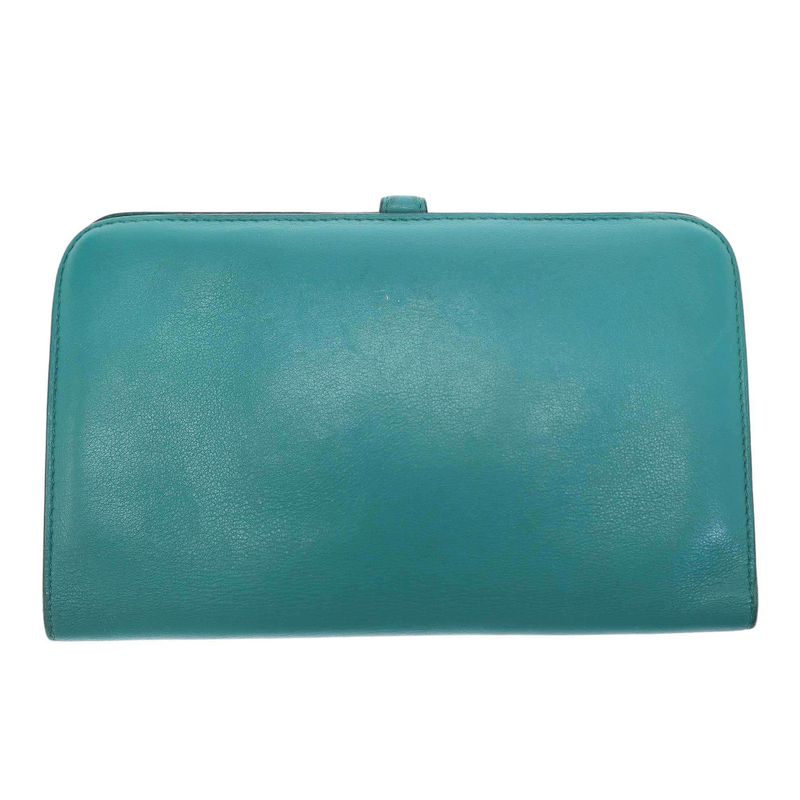 Hermes Engraved a Dogon GM Blue Paon Swift Long Wallet Blue Tone GM