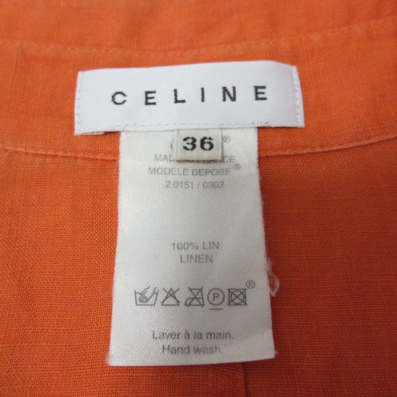 Good Celine 100% Linen Sleeveless Pullover Shirt Blouse Size 36 Orange Women
