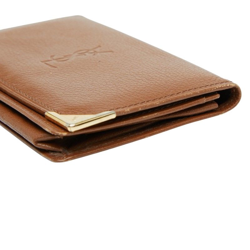 Saint Laurent YSL Logo Card Case Pass Case Brown Leather Men's Saint Laurent