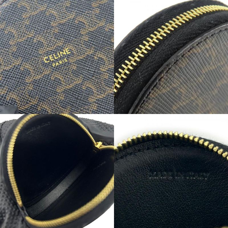 Celine Coin Case Triomphe 10d222bq3.38no PVC Leather Black Brown Gold Hardware