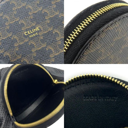 Celine Coin Case Triomphe 10d222bq3.38no PVC Leather Black Brown Gold Hardware