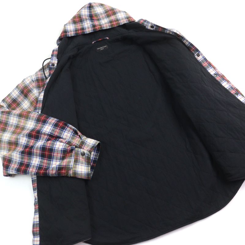 Balenciaga 23SS 699223 Bleached Plaid Hooded Shirt 100% Cotton Vintage Finish