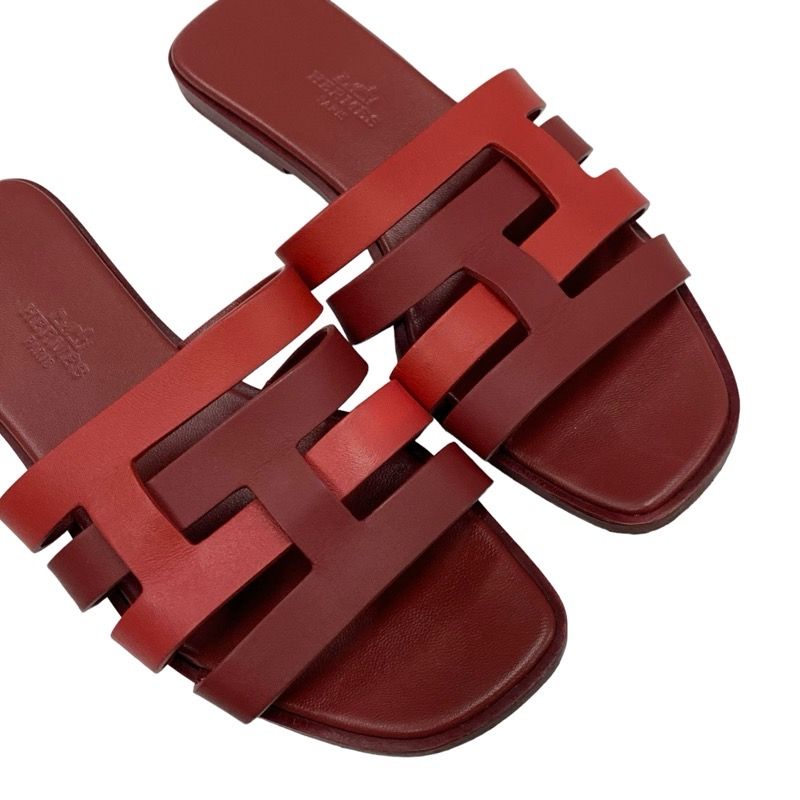 Hermes Amica Sandals Shoes Leather Wine Red Flat Sandals Mules