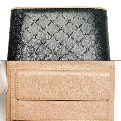Chanel Trifold Long Wallet Bicolore Black Leather Women's Wallet