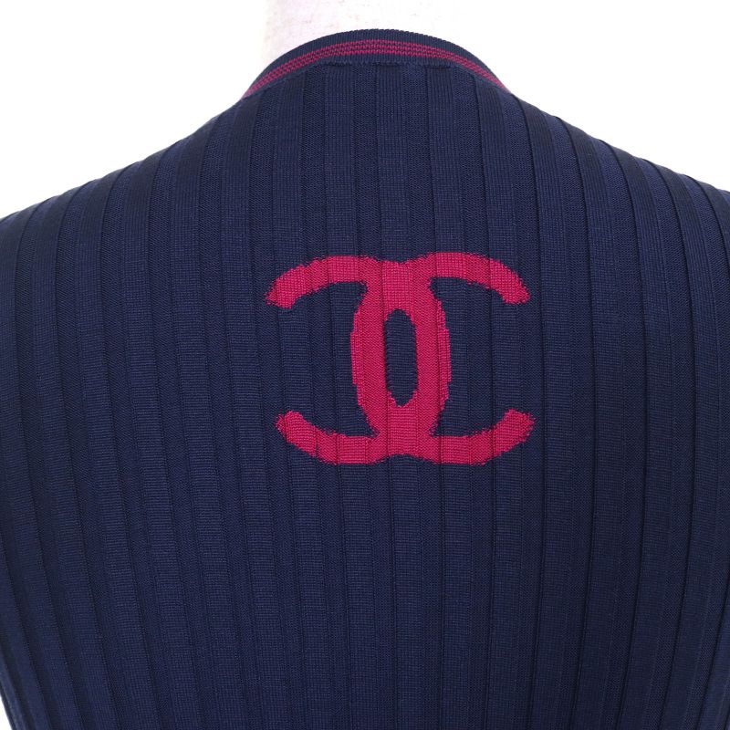 CHANEL P61004 85% Silk Coco Mark Number Rings Tight Ribbed Short Sleeve Knit