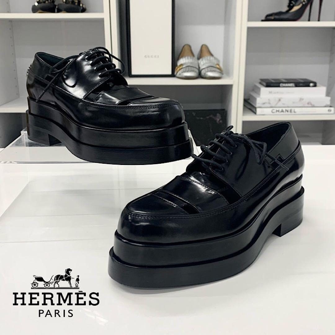 Hermes Leather Thick Sole Loafer Black