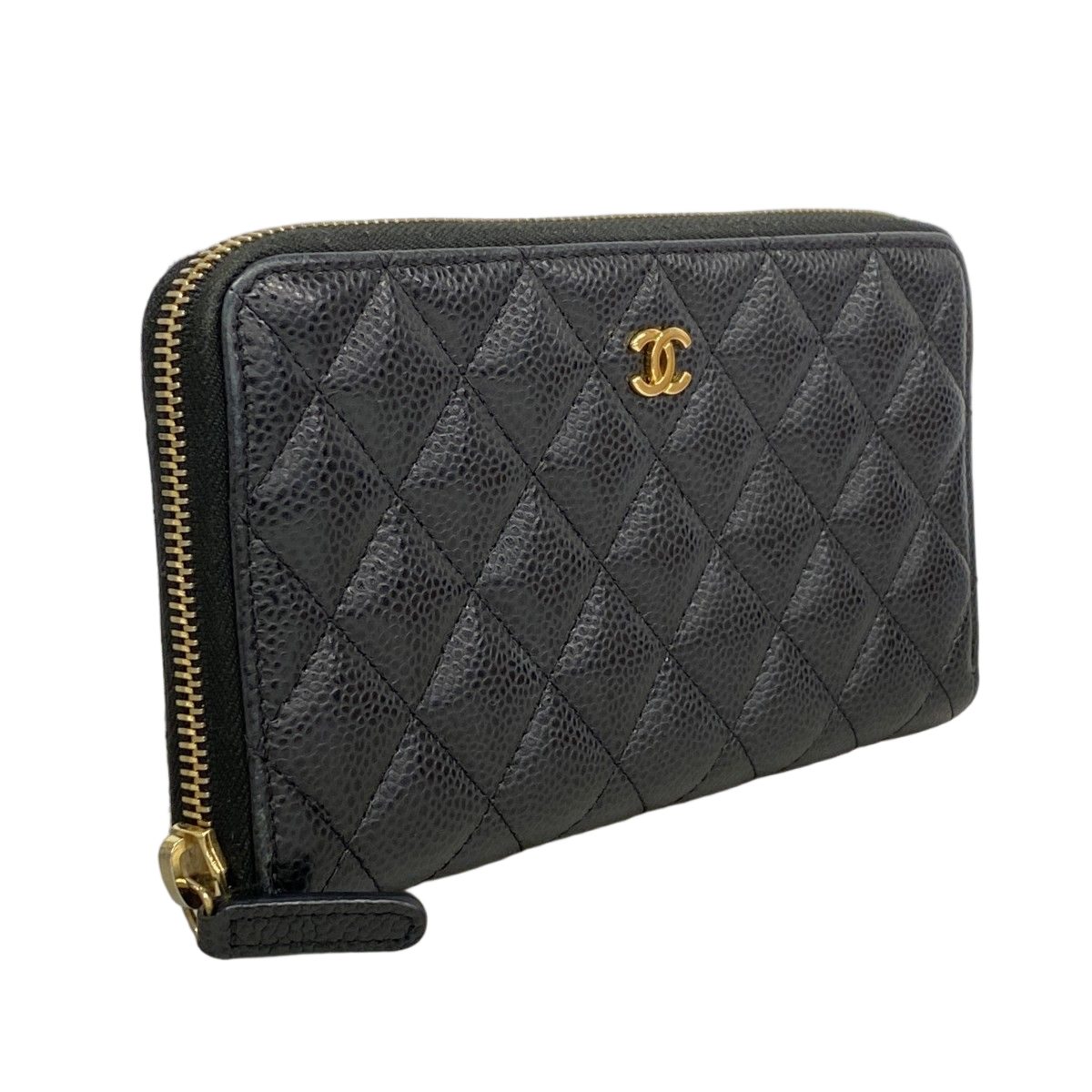 Chanel Wallet Quilted Caviar Leather Black Gold — view 2