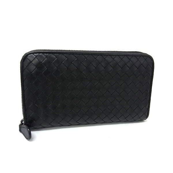 Bottega Veneta Wallet Intrecciato Black Leather Zip Around Silver