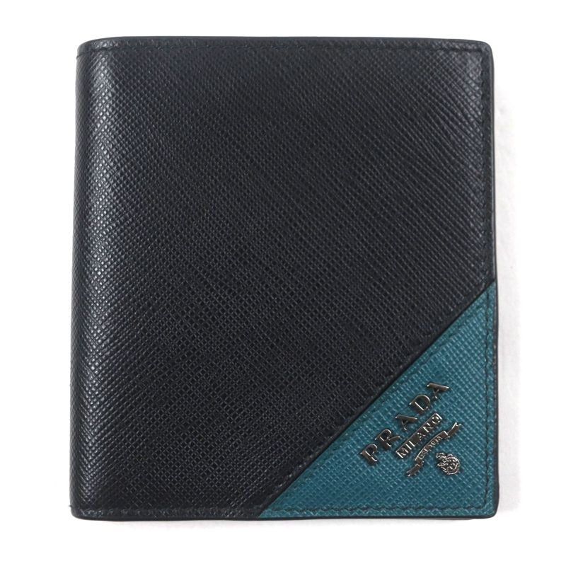 Prada 2 Mo004 Saffianoleather Bicolor Compact Wallet With Logo Hardware