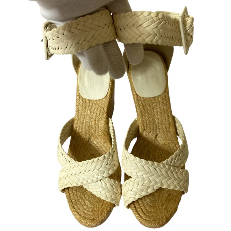 Good Hermes Wedge Sole Mesh Leather Wood Sandals Equivalent to 23.5cm (9.25in)