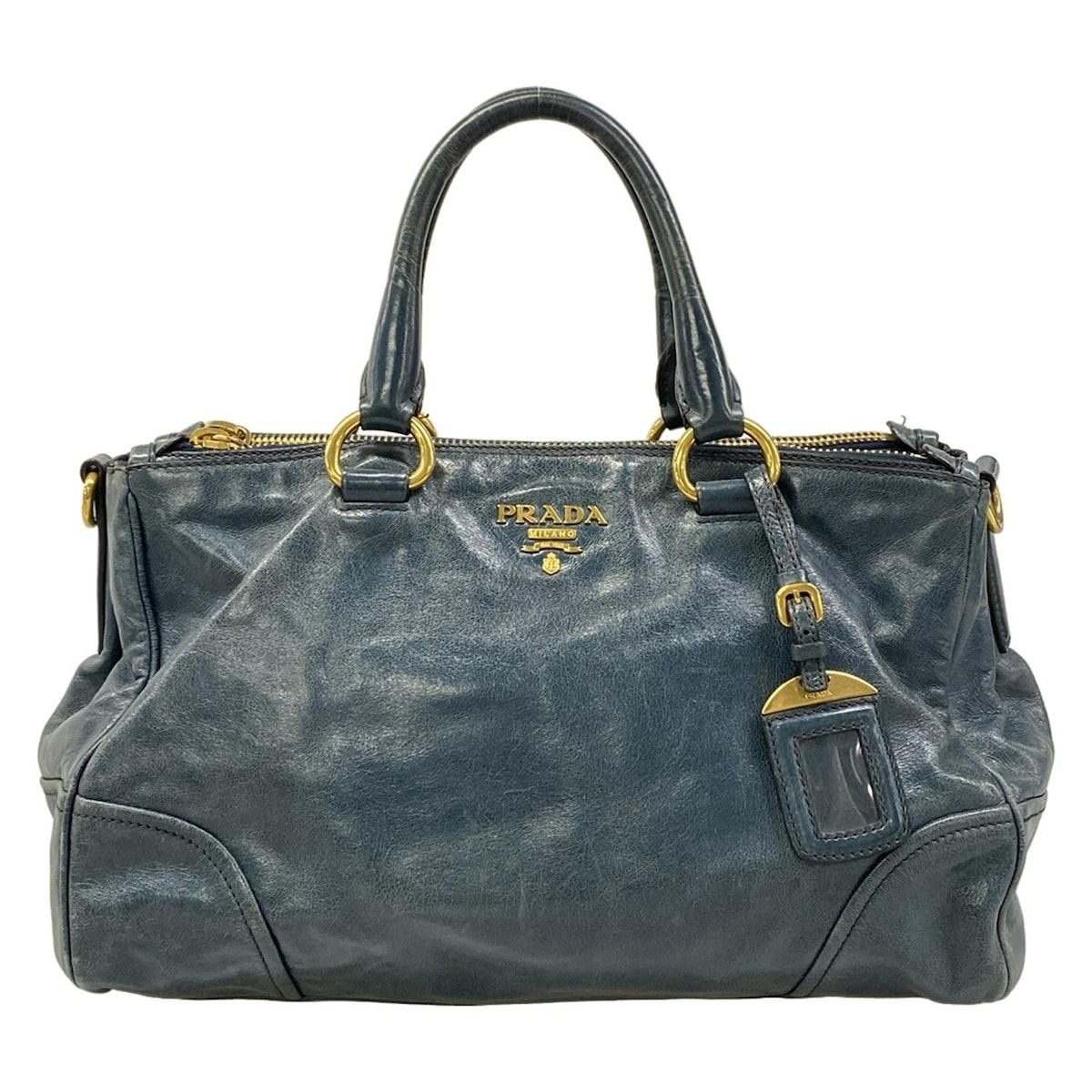 Prada Tote Blue Green Leather Tag