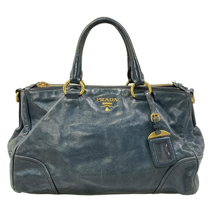 Prada Tote Blue Green Leather Tag