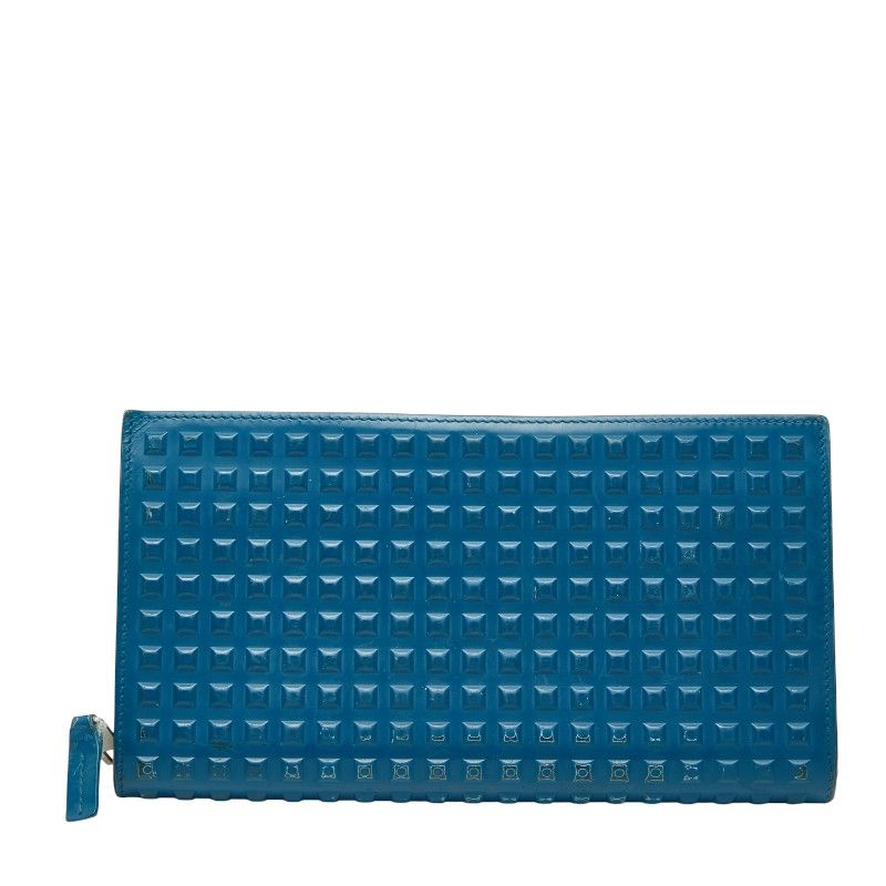 Balenciaga Grid Wallet Long Wallet Round Zipper 298821 Blue Leather Women