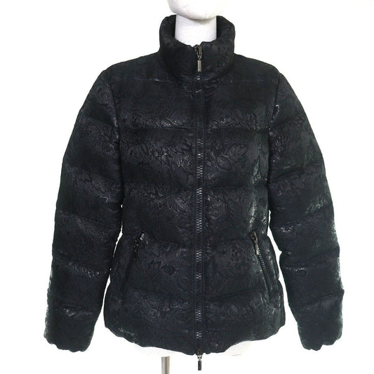 Moncler Sariette Flower Jacquard Stand Collar Double Zip Down Jacket Black 4