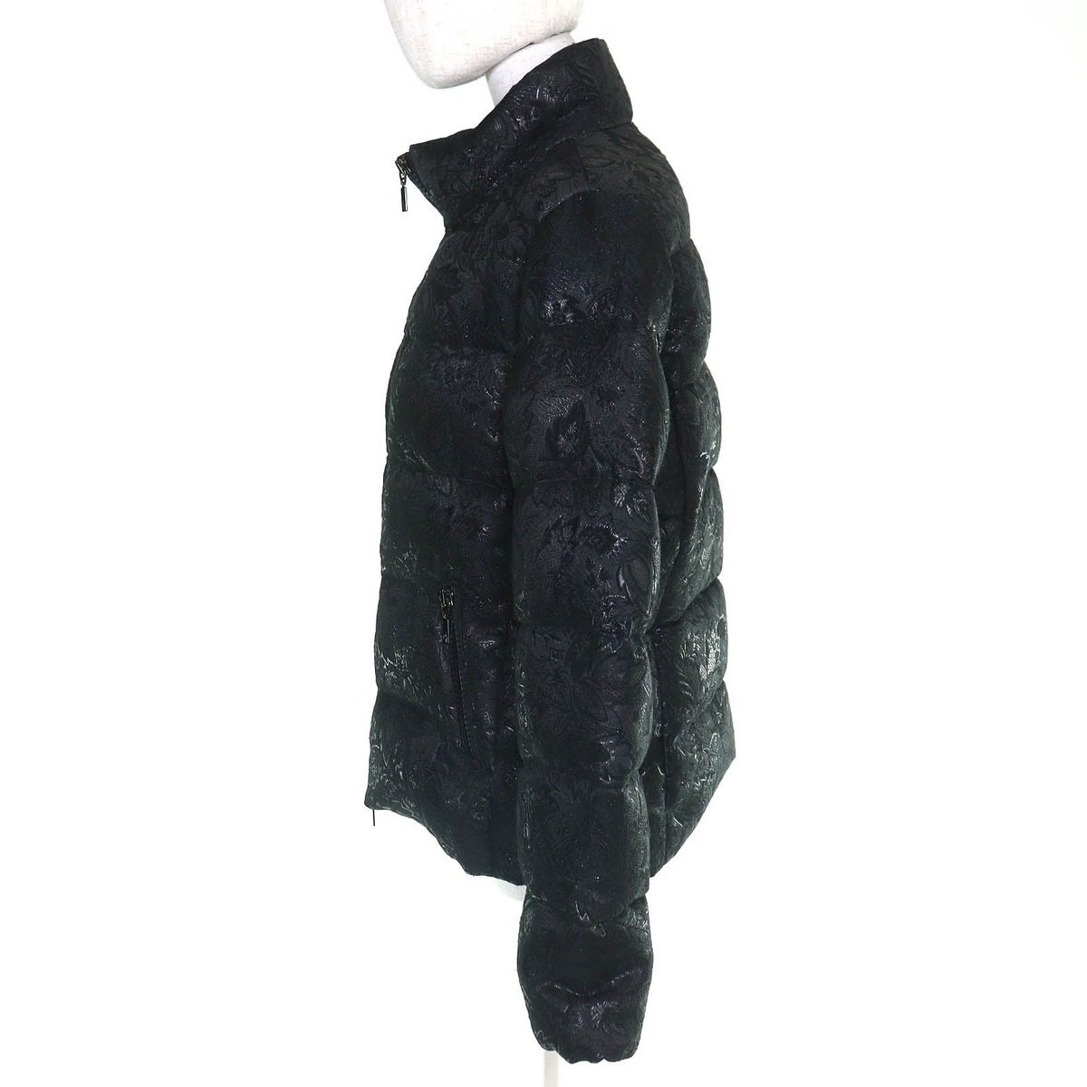 Moncler Sariette Flower Jacquard Stand Collar Double Zip Down Jacket Black 4 — view 2