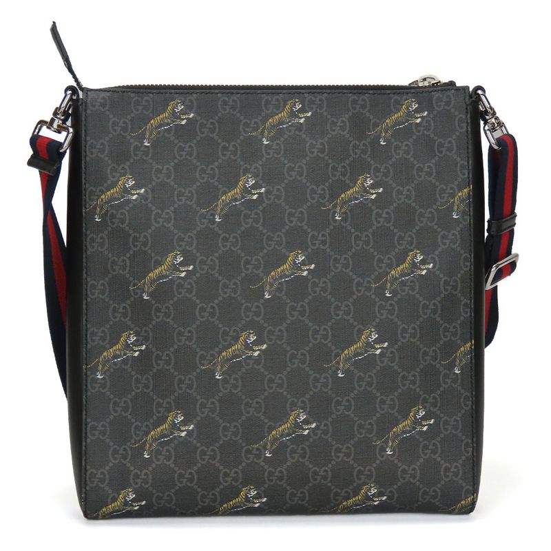 Gucci Shoulder Bag 474137 GG Supreme Canvas Black Gray Silver Hardware Tra