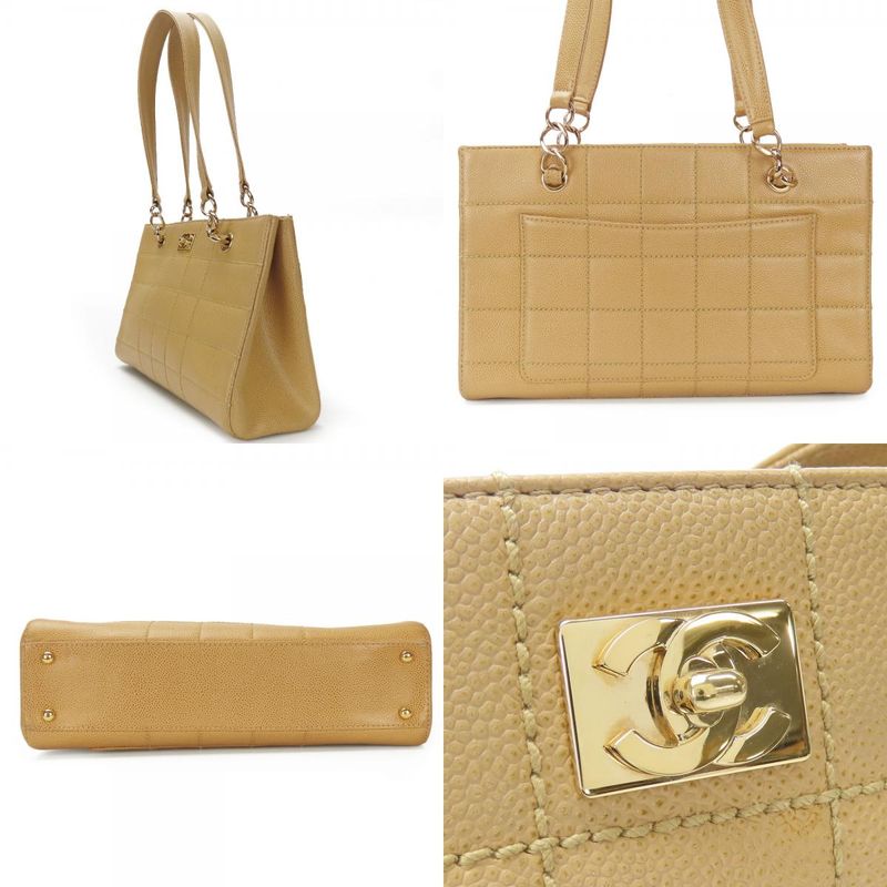 Chanel Shoulder Bag Coco Caviar Skin Beige Gold Hardware 7th Shoulder Chain