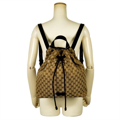 Gucci Backpack GG Canvas Leather Beige Silver Hardware Drawstring Shape