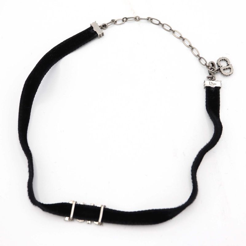 Christian DIOR Choker DIOR Rhinestone Velour Black Ladies With Box Yo649