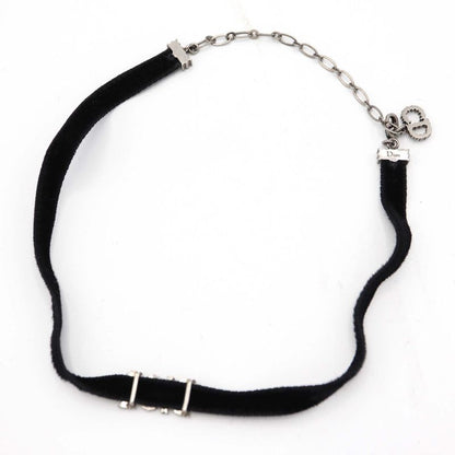 Christian DIOR Choker DIOR Rhinestone Velour Black Ladies With Box Yo649