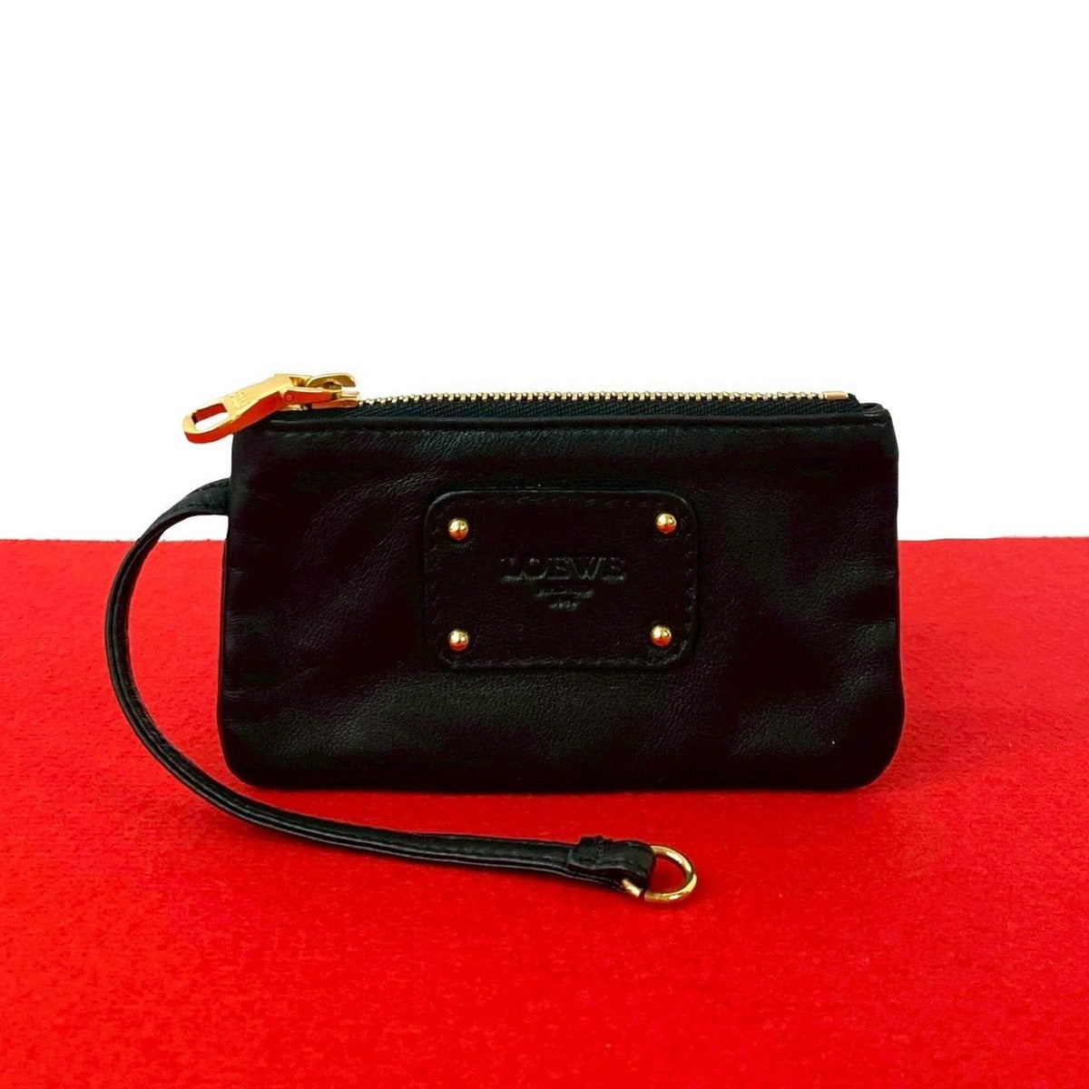 Loewe Log Nappa Leather Strap Coin Case Pouch