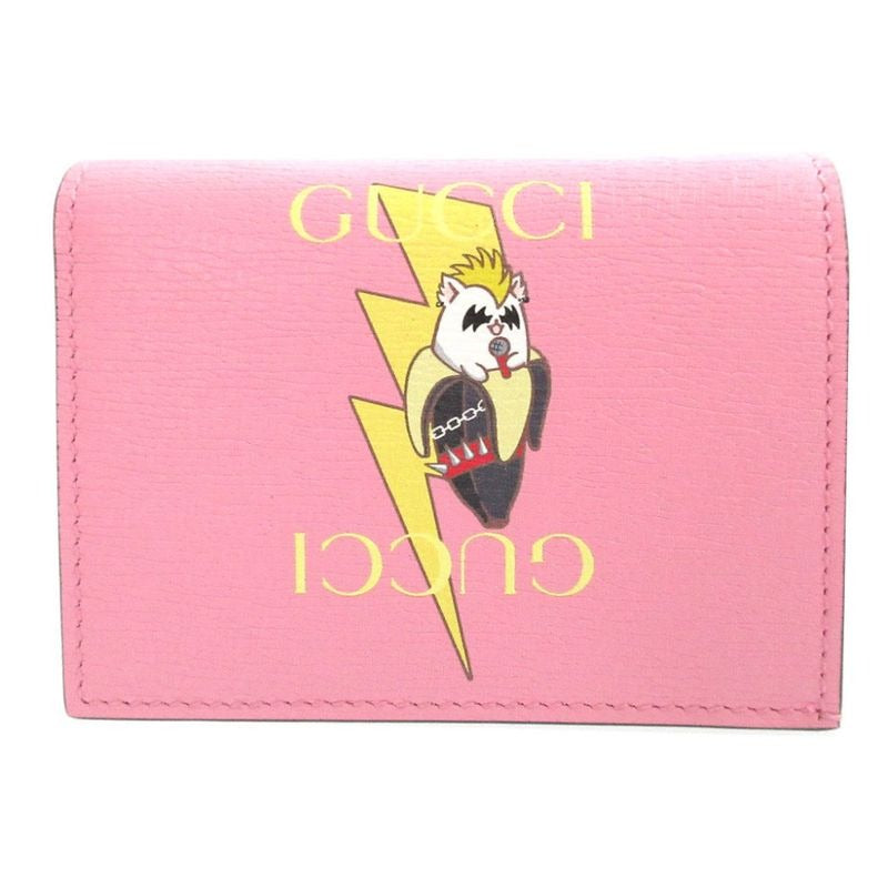 Gucci Bananya Leather Pink Bifold Wallet 0416