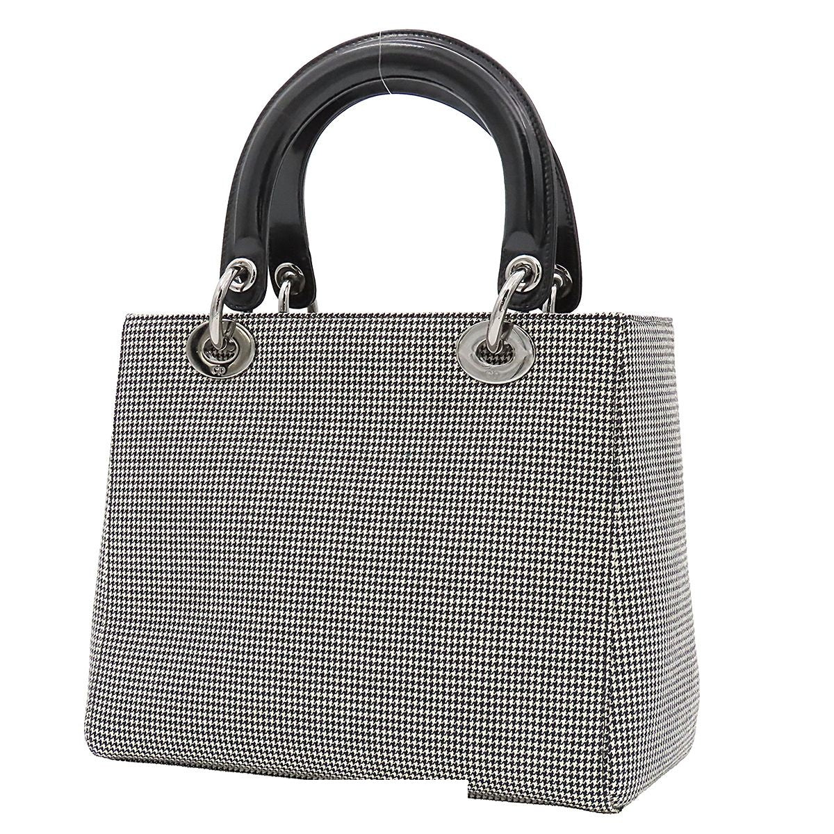 Dior Medium 2-Way Handbag Houndstooth Black White Canvas Leather — view 2