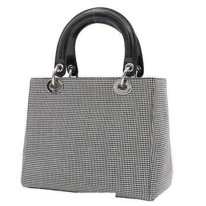 Dior Medium 2-Way Handbag Houndstooth Black White Canvas Leather — view 2