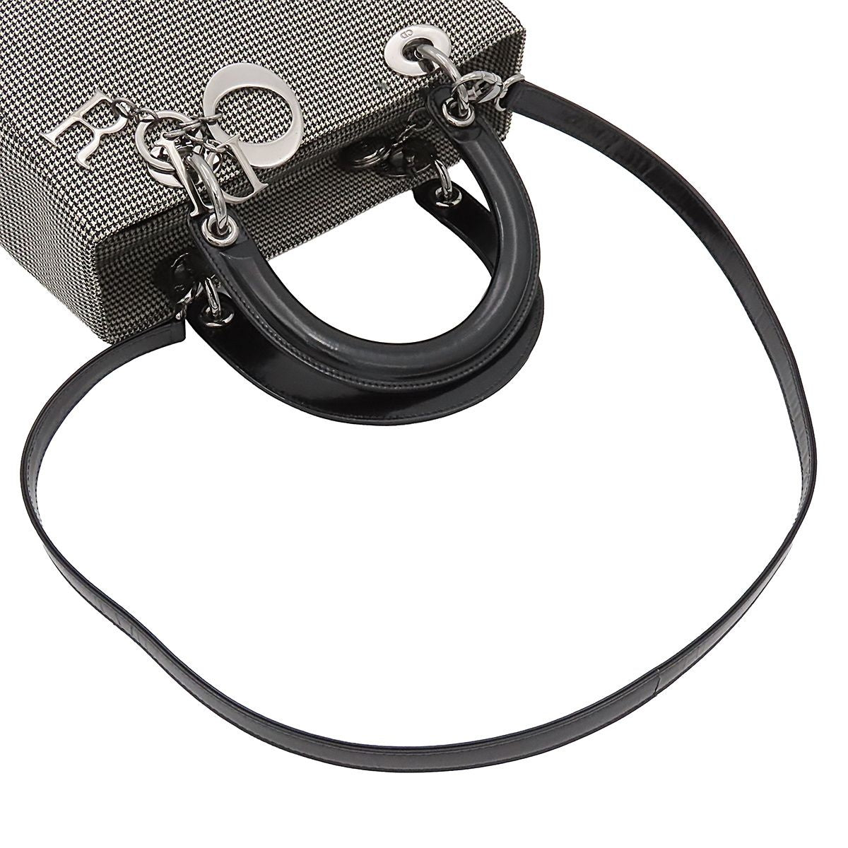 Dior Medium 2-Way Handbag Houndstooth Black White Canvas Leather — view 4
