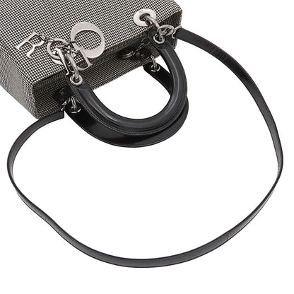 Dior Medium 2-Way Handbag Houndstooth Black White Canvas Leather — view 4