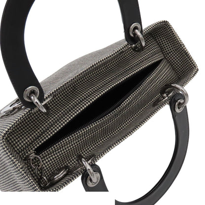 Dior Medium 2-Way Handbag Houndstooth Black White Canvas Leather — view 5
