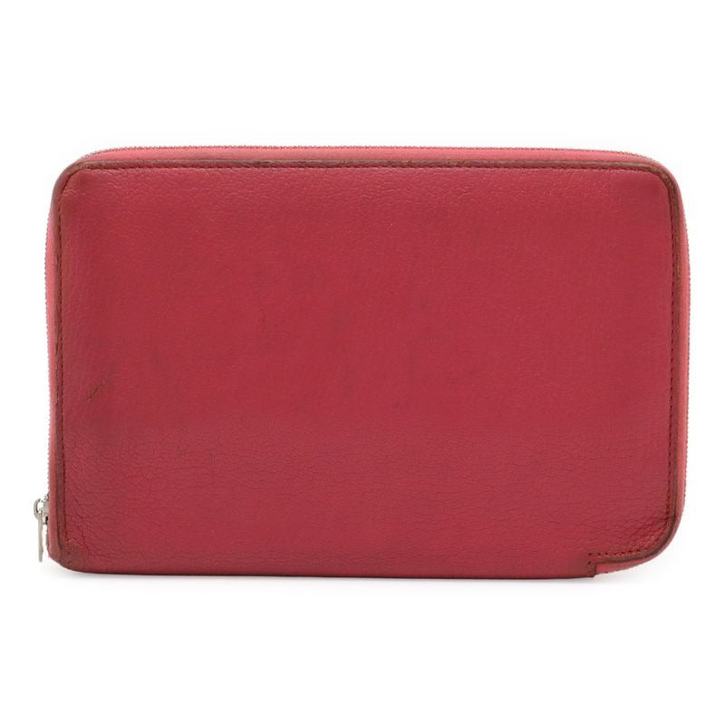 Hermes Azap Combine Round Zipper Long Wallet Chevre Leather Fusha Pink Silver