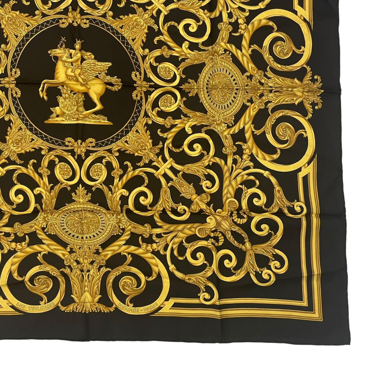 Hermes Scarf Carre 90 les Tuileries Jardin Des Black Gold — view 5