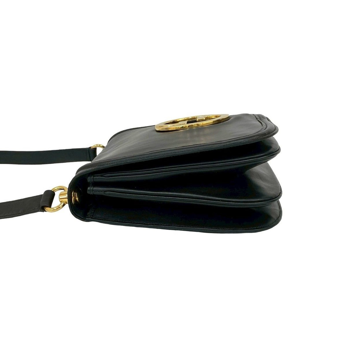 Gucci Vintage Logo Gold Leather Shoulder Bag Pochette Black — view 5