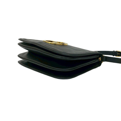 Gucci Vintage Logo Gold Leather Shoulder Bag Pochette Black — view 8