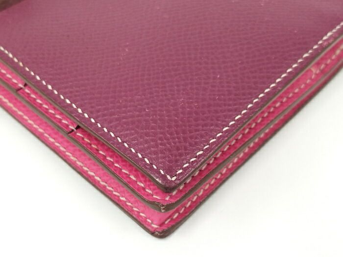 Hermes Bearn Souffle Foldable Long Wallet Leather Purple Silver Hardware □P