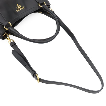 Prada 2-Way Shoulder Bag Black Calfskin Letter Ring Logo — view 3