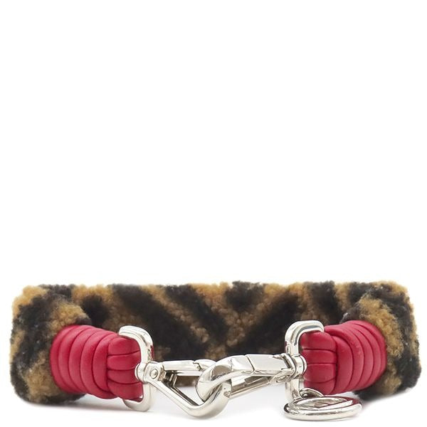 Fendi Shoulder Strap You Mini Mouton Leather Brown and Red Silver Hardware