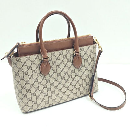 Gucci 2-Way Shoulder Bag GG Supreme Leather Khaki Brown