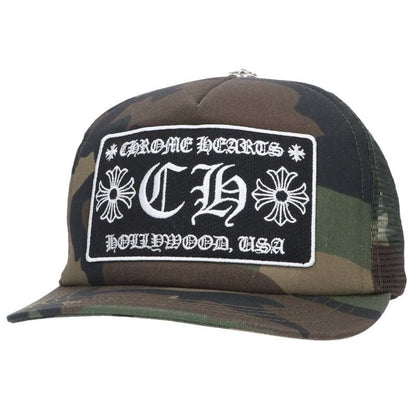 Chrome Hearts Trucker Cap Camouflage Mesh Hat with CH Patch Cross Ball