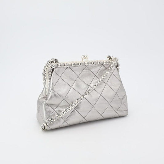 Chanel Fishmouth Chain Shoulder Bag Silver Vintage 3 rd