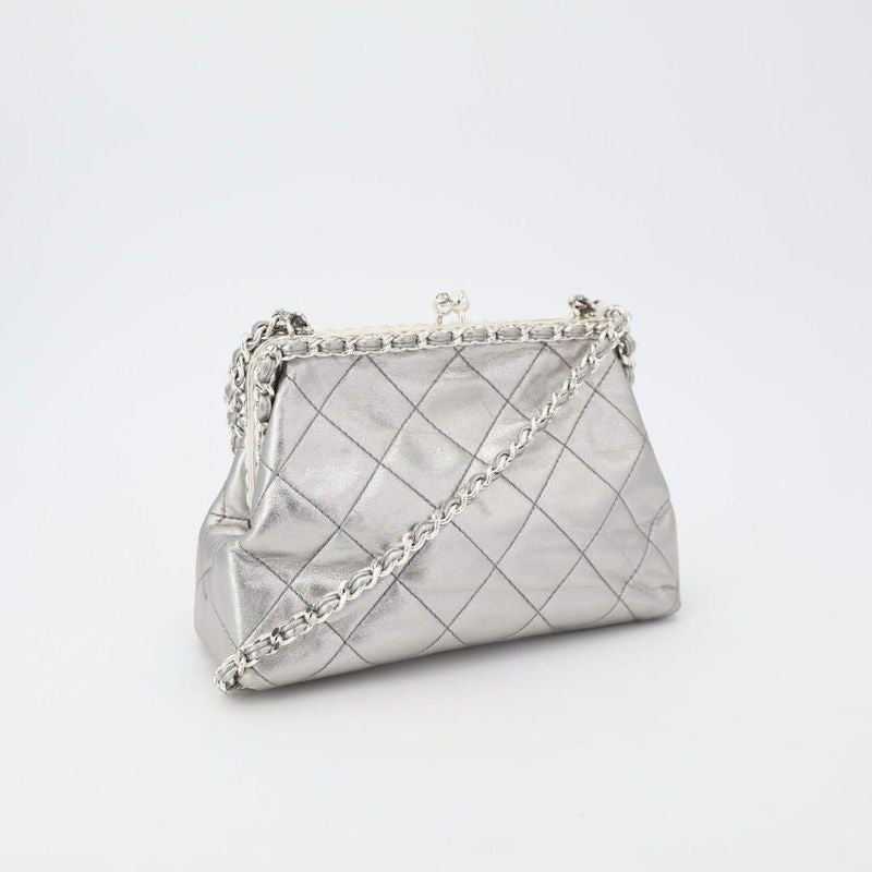 Chanel Fishmouth Chain Shoulder Bag Silver Vintage 3 Rd