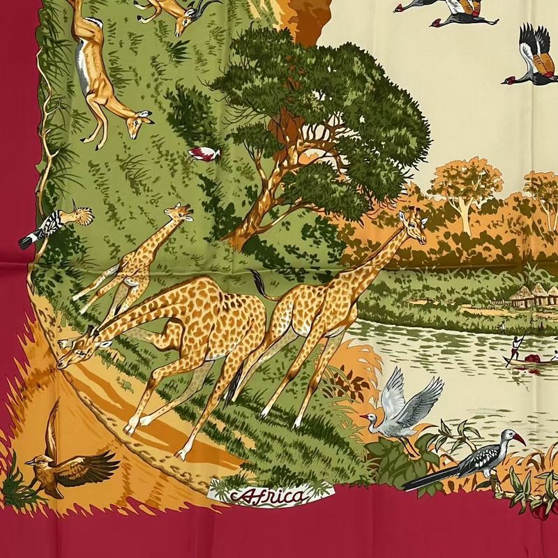 Hermes Silk Scarf Carre 90 Africa Red