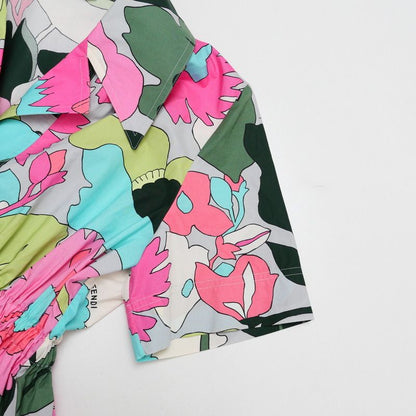 Fendi Dress Size 38 Short Sleeves Belted All Over Print Mini Made In Italy
