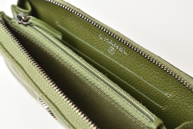 Chanel Wallet Medium Wallet Quilted Matelasse Caviar Skin Moss Green 230928-ch