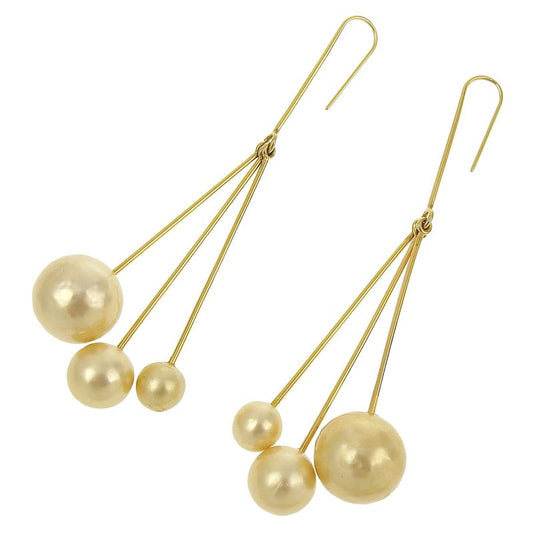 Celine Current Tag Bijoux Triple Faux Pearl Drop Earrings Ear Cuff GP Gold Women