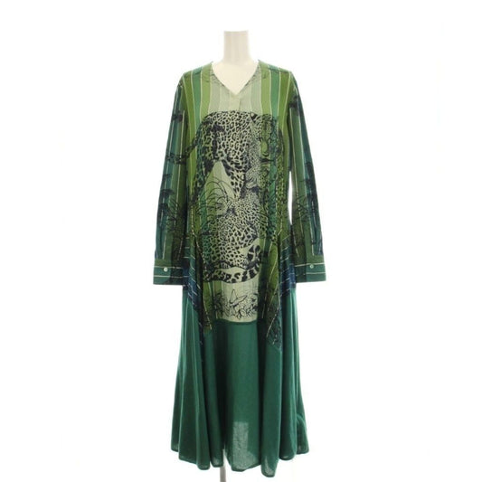 Hermes Jungle Love Shirt Dress Long Sleeve Long Silk Cashmere 36 Green